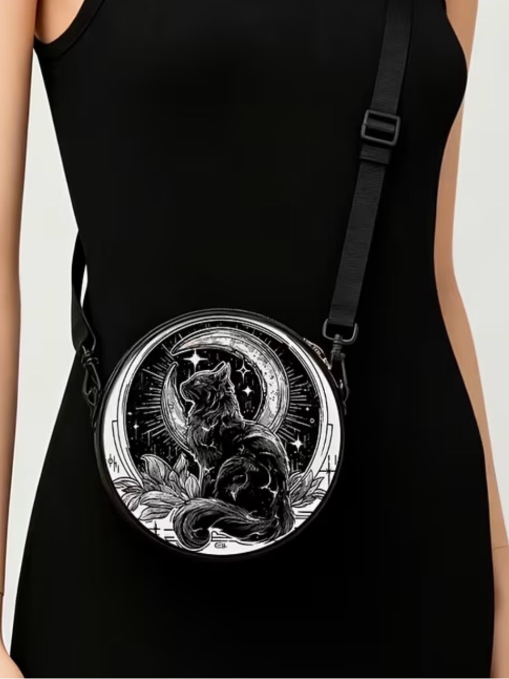 {NEW} Celestial Cat & Moon Shoulder Bag Black & White